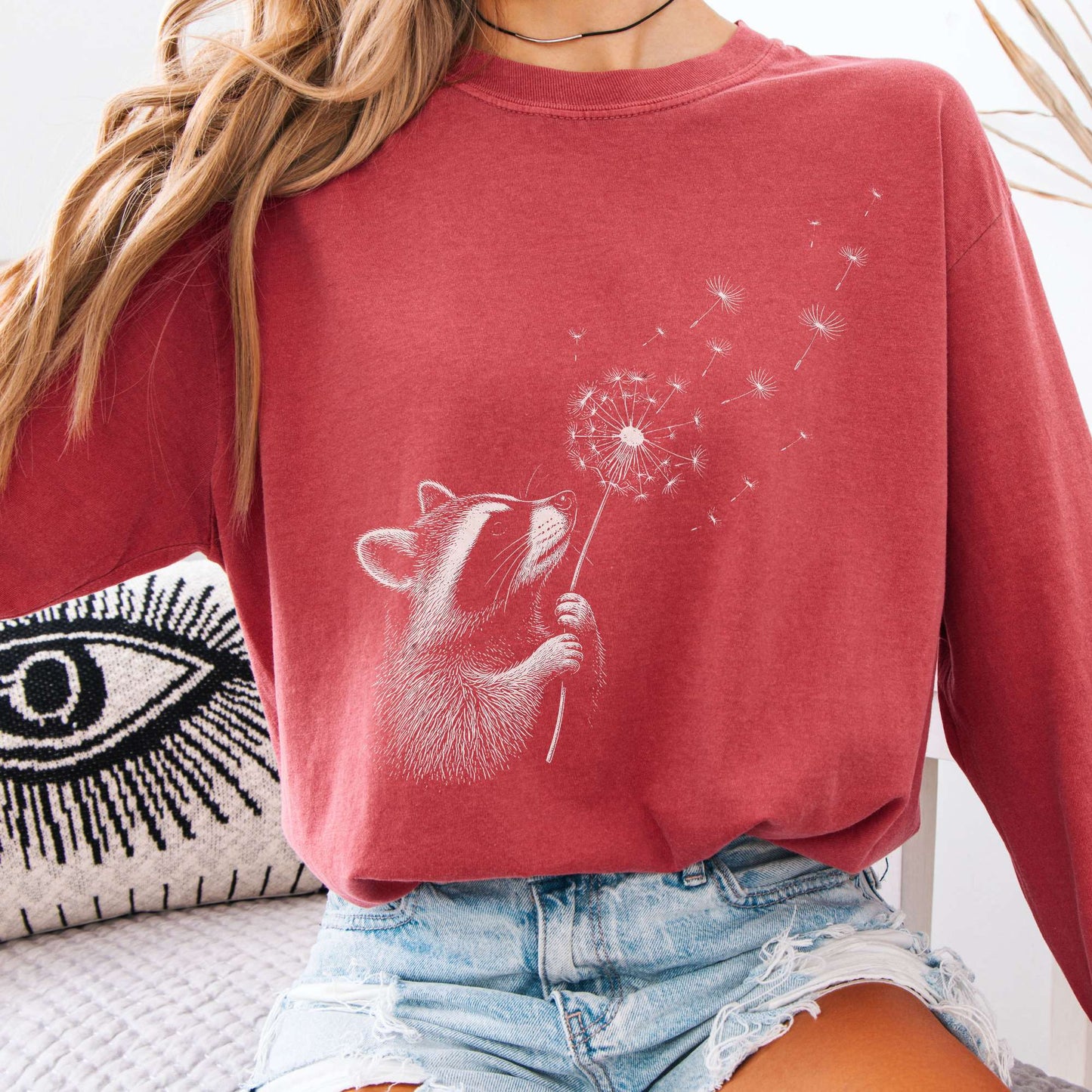 Dandelion Wish Whimsical Raccoon Long Sleeve