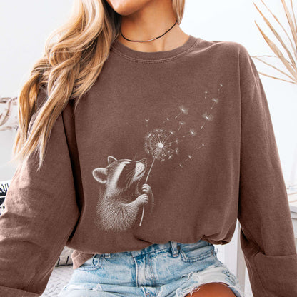 Dandelion Wish Whimsical Raccoon Long Sleeve