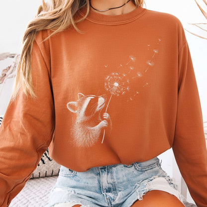 Dandelion Wish Whimsical Raccoon Long Sleeve