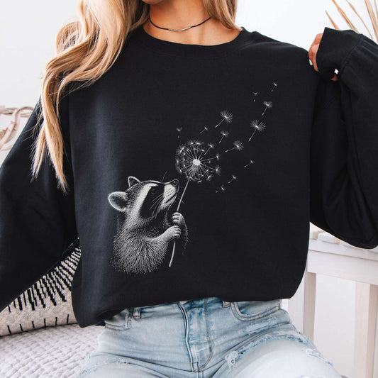 Dandelion Wish Whimsical Raccoon Sweatshirt