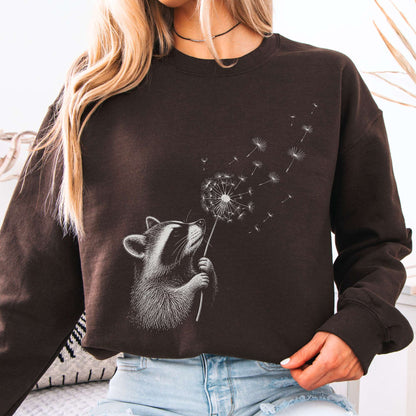 Dandelion Wish Whimsical Raccoon Sweatshirt