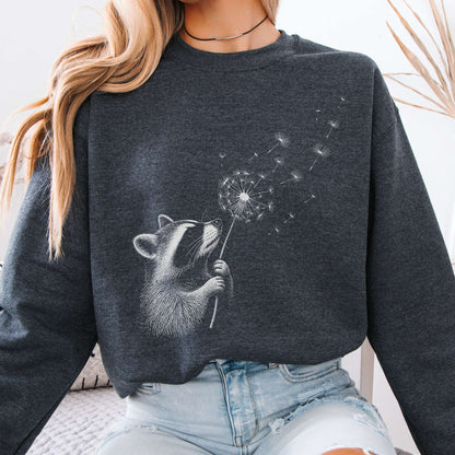Dandelion Wish Whimsical Raccoon Sweatshirt