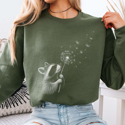 Dandelion Wish Whimsical Raccoon Sweatshirt