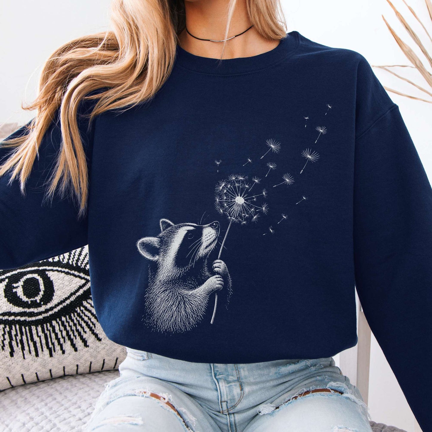 Dandelion Wish Whimsical Raccoon Sweatshirt