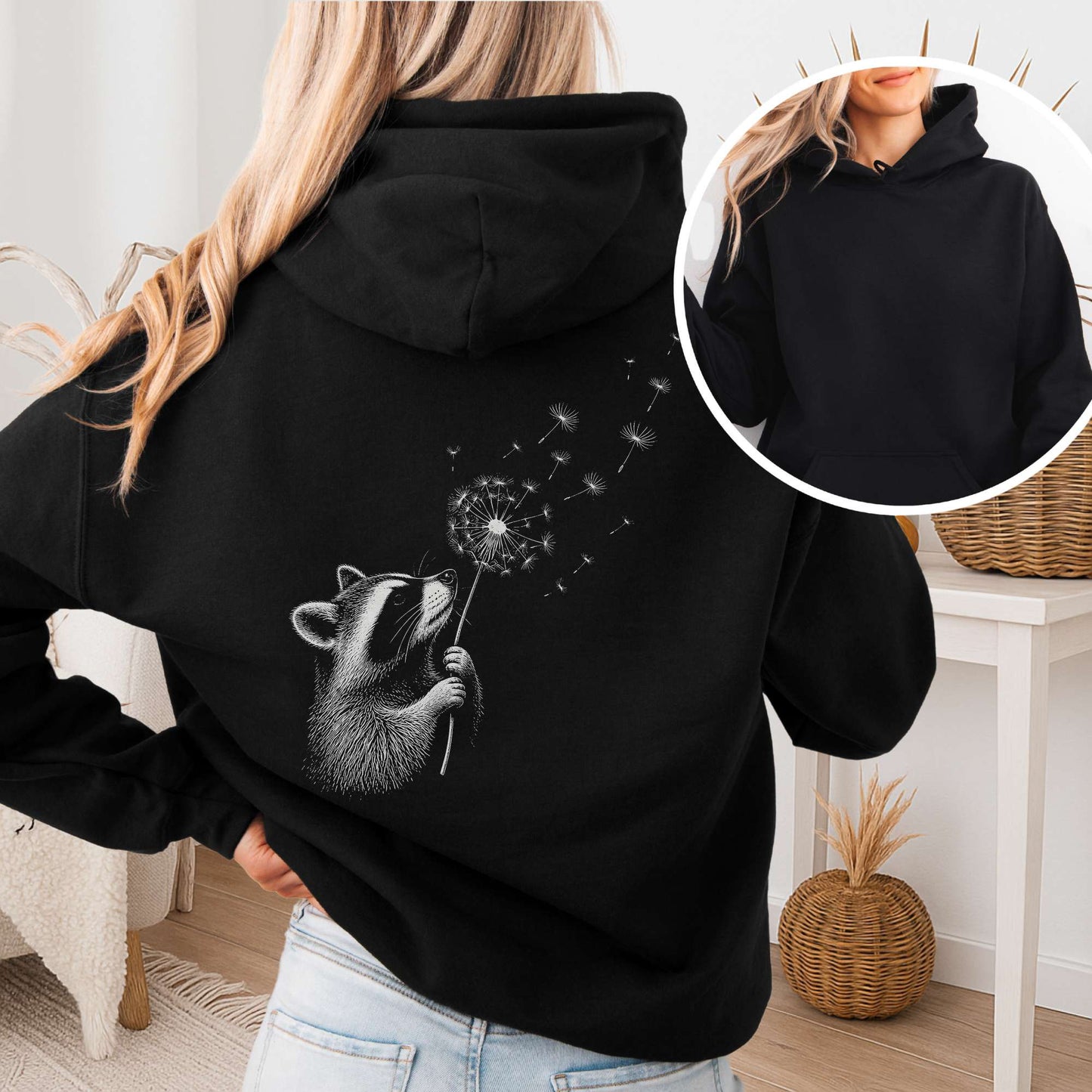 Dandelion Wish Whimsical Raccoon Hoodie