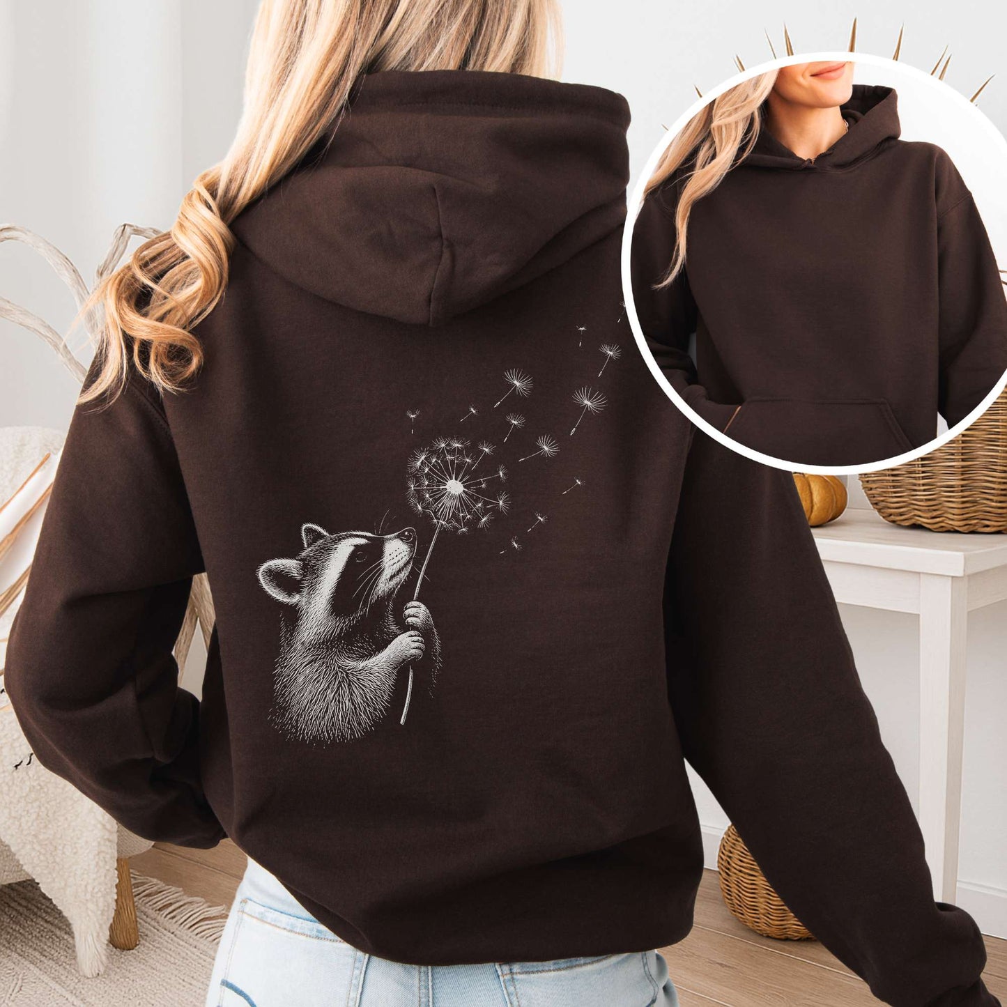 Dandelion Wish Whimsical Raccoon Hoodie