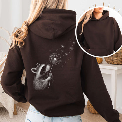 Dandelion Wish Whimsical Raccoon Hoodie