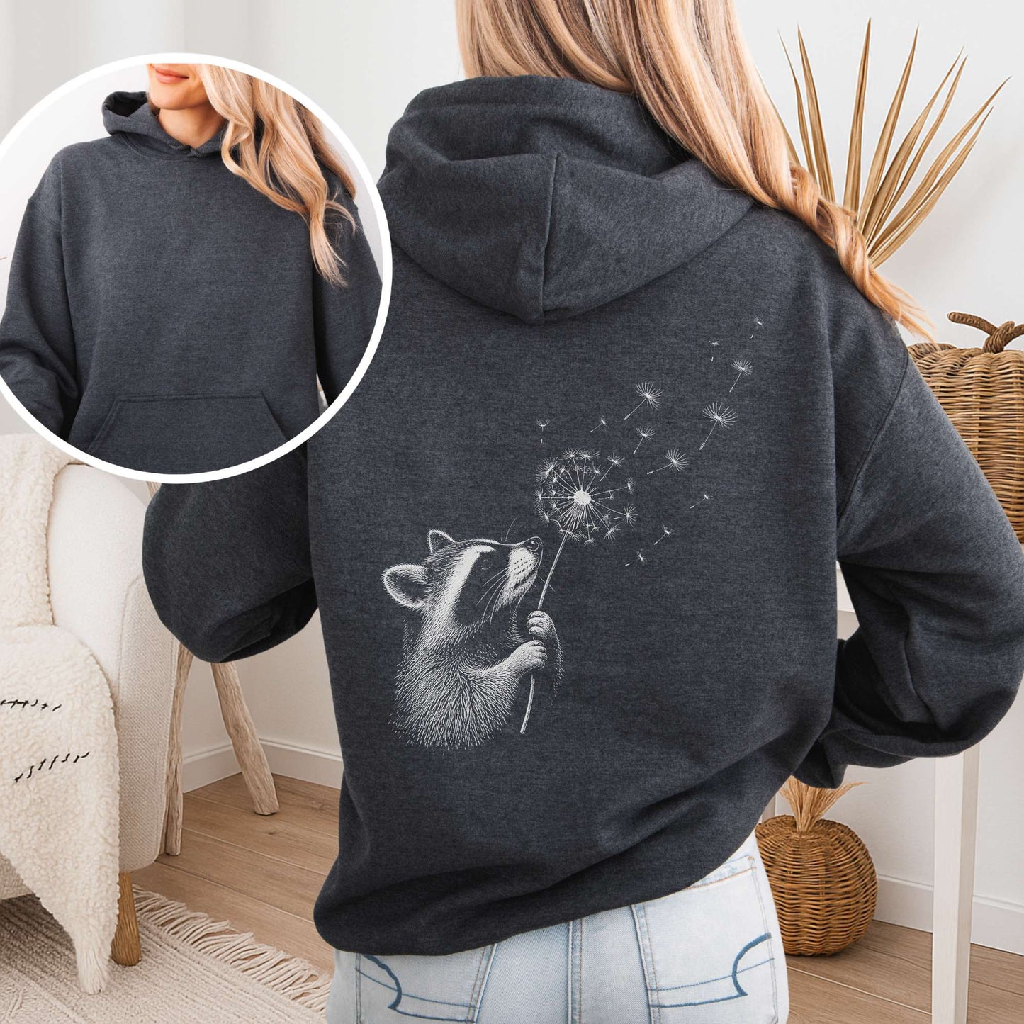 Dandelion Wish Whimsical Raccoon Hoodie