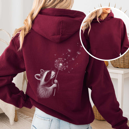 Dandelion Wish Whimsical Raccoon Hoodie