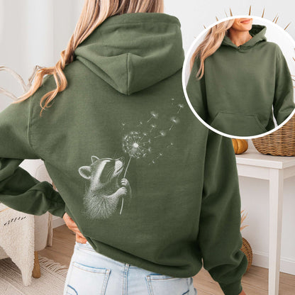Dandelion Wish Whimsical Raccoon Hoodie