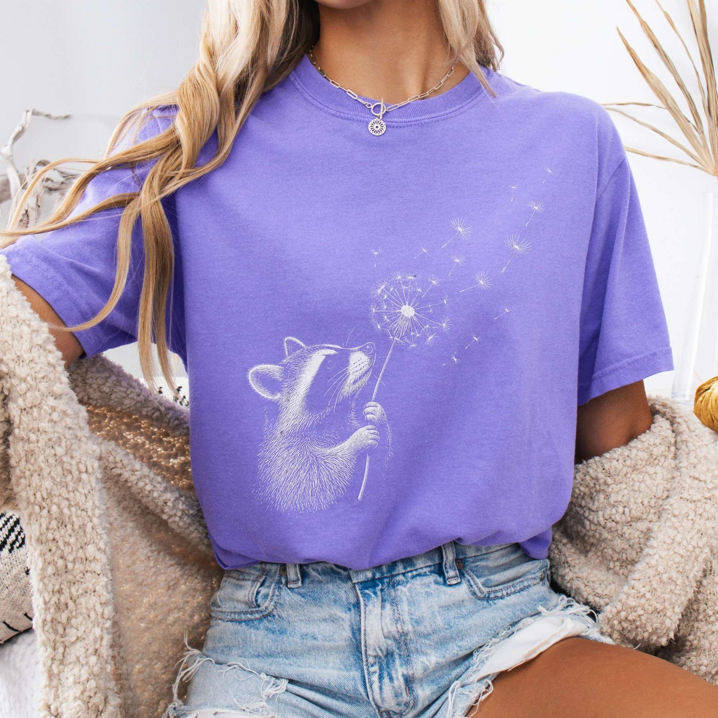 Dandelion Wish Whimsical Raccoon T-Shirt