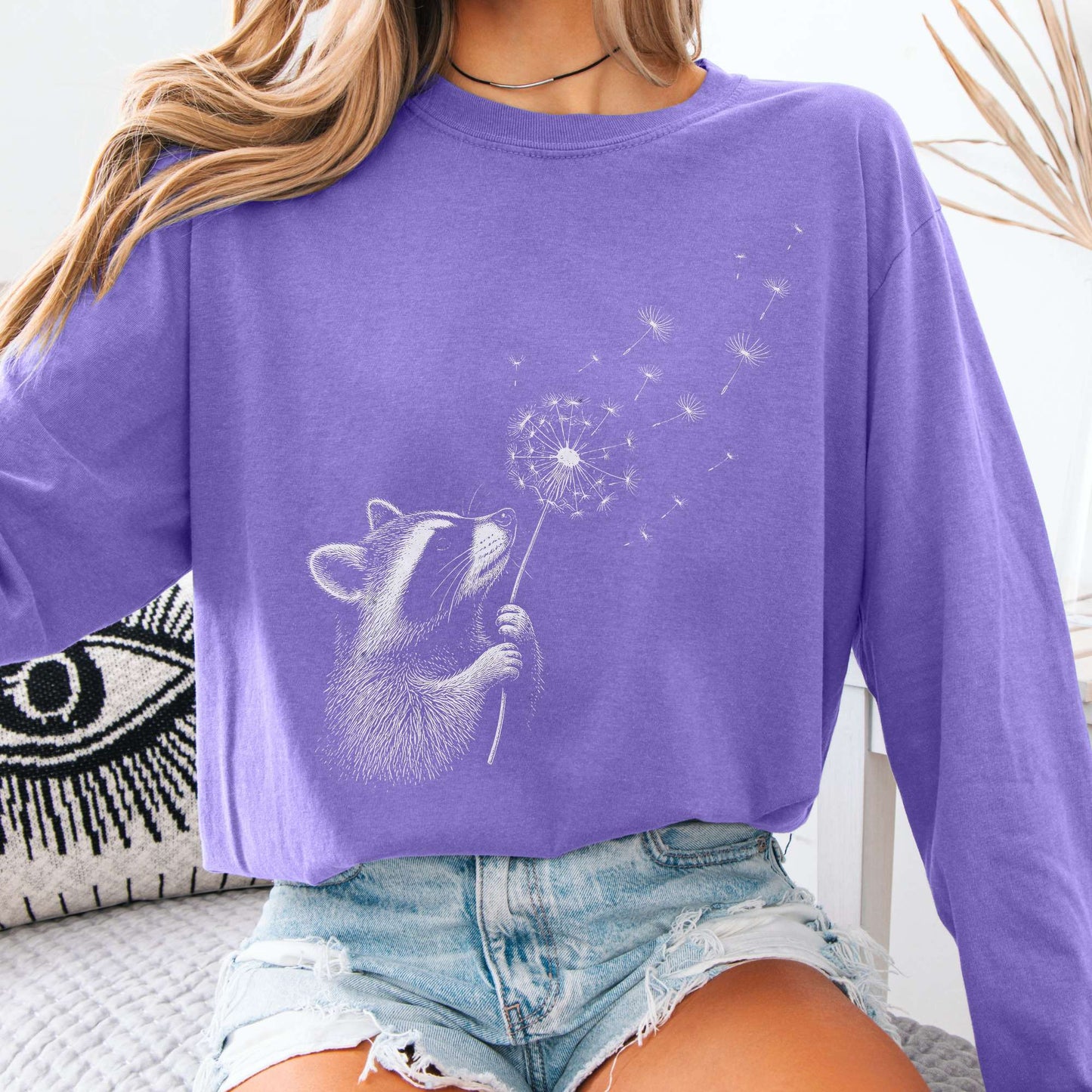Dandelion Wish Whimsical Raccoon Long Sleeve