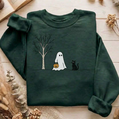 Little Ghost and Black Cat Halloween Sweatshirt