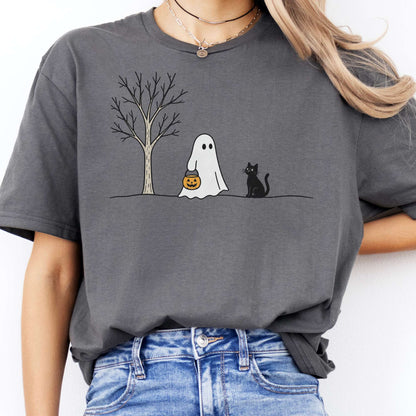 Little Ghost and Black Cat Halloween T-Shirt
