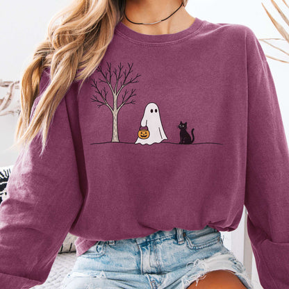 Little Ghost and Black Cat Halloween Long Sleeve