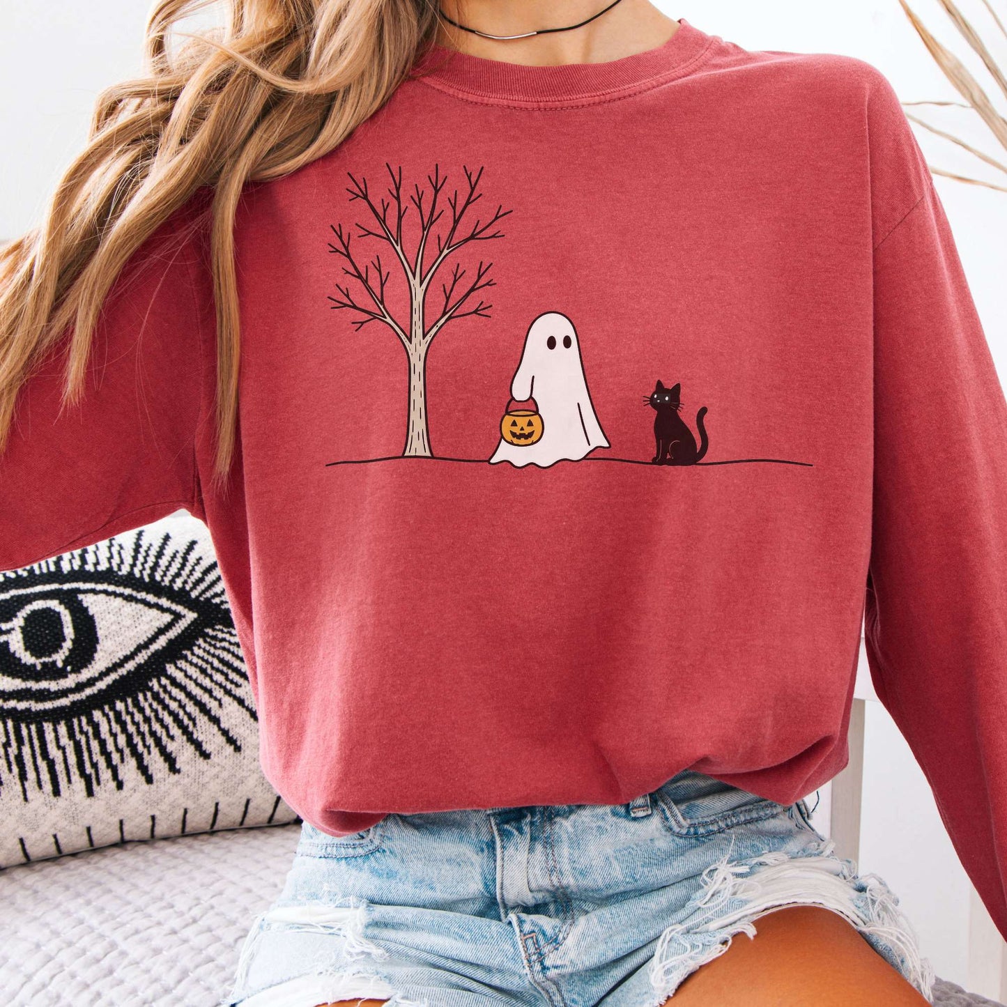 Little Ghost and Black Cat Halloween Long Sleeve