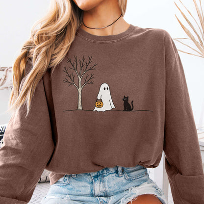 Little Ghost and Black Cat Halloween Long Sleeve