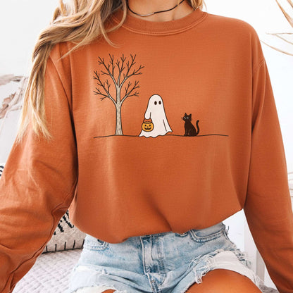Little Ghost and Black Cat Halloween Long Sleeve