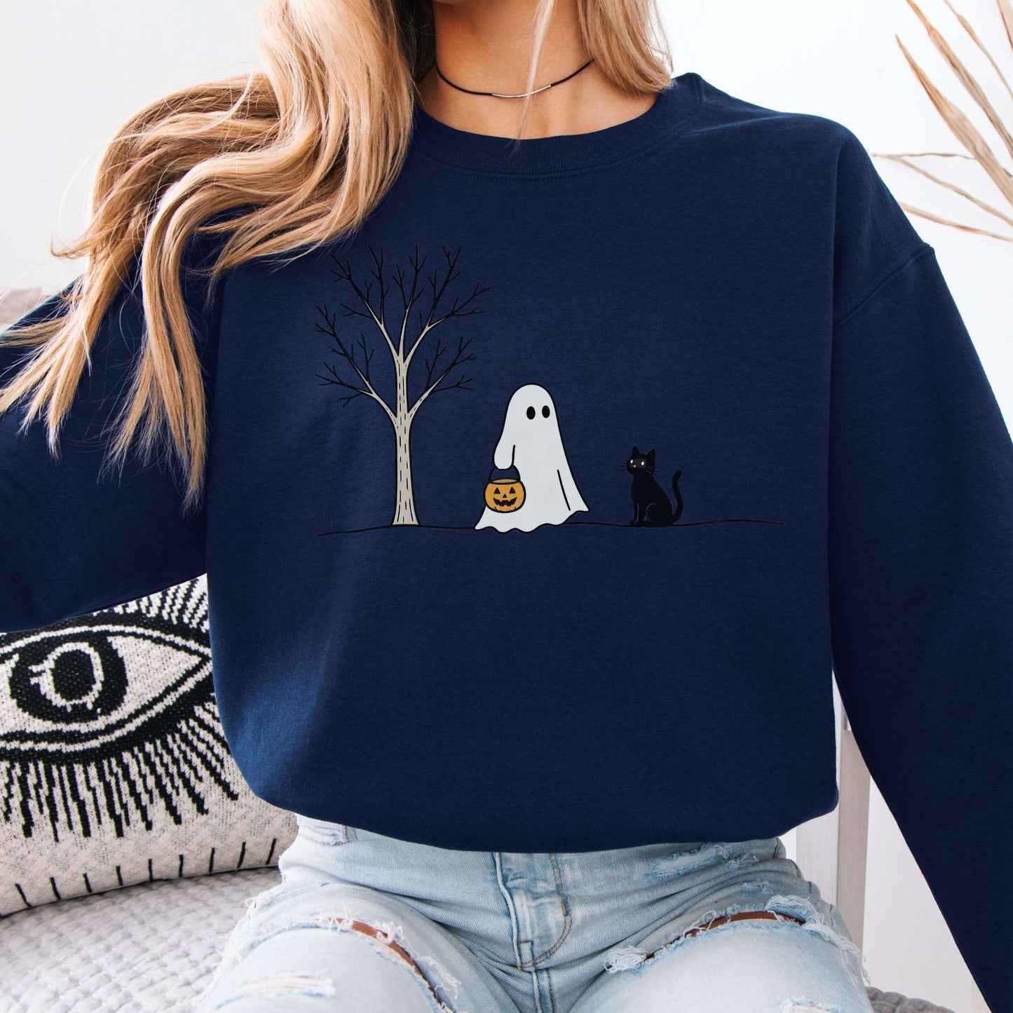 Little Ghost and Black Cat Halloween Sweatshirt