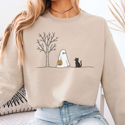 Little Ghost and Black Cat Halloween Sweatshirt