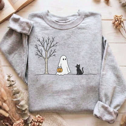 Little Ghost and Black Cat Halloween Sweatshirt
