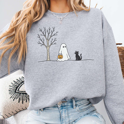 Little Ghost and Black Cat Halloween Sweatshirt