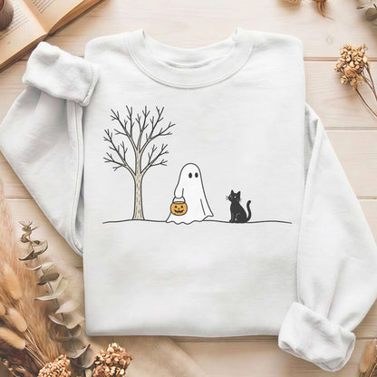 Little Ghost and Black Cat Halloween Sweatshirt