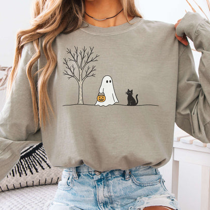 Little Ghost and Black Cat Halloween Long Sleeve