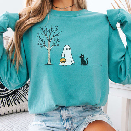 Little Ghost and Black Cat Halloween Long Sleeve