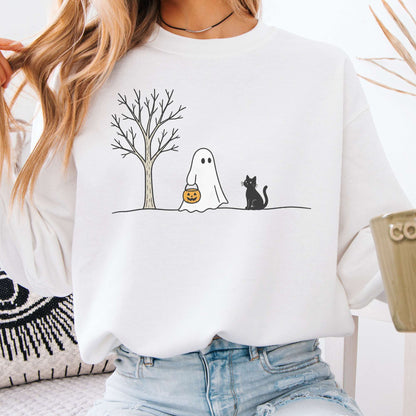 Little Ghost and Black Cat Halloween Sweatshirt