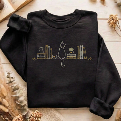 Book Shelf & Cat Bookish Sweatshirt