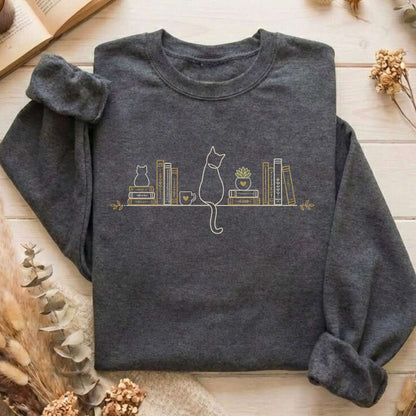 Book Shelf & Cat Bookish Sweatshirt