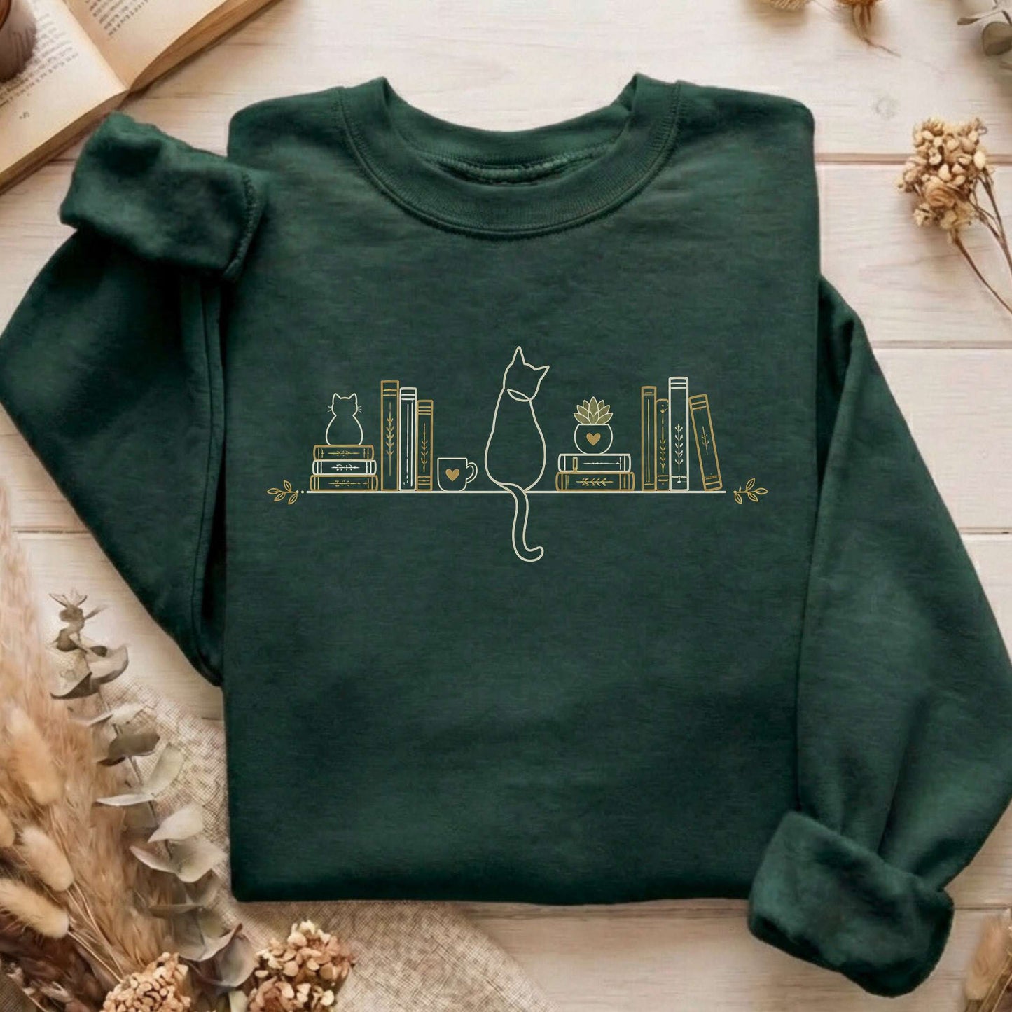 Book Shelf & Cat Bookish Sweatshirt