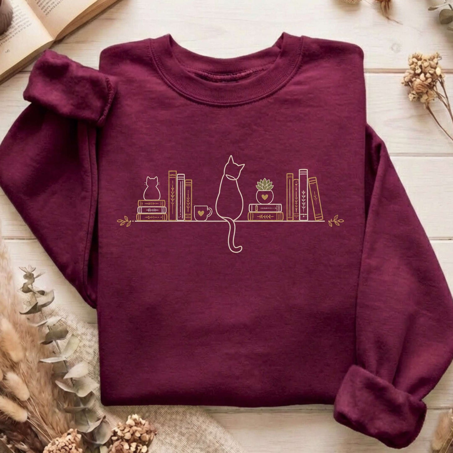 Book Shelf & Cat Bookish Sweatshirt