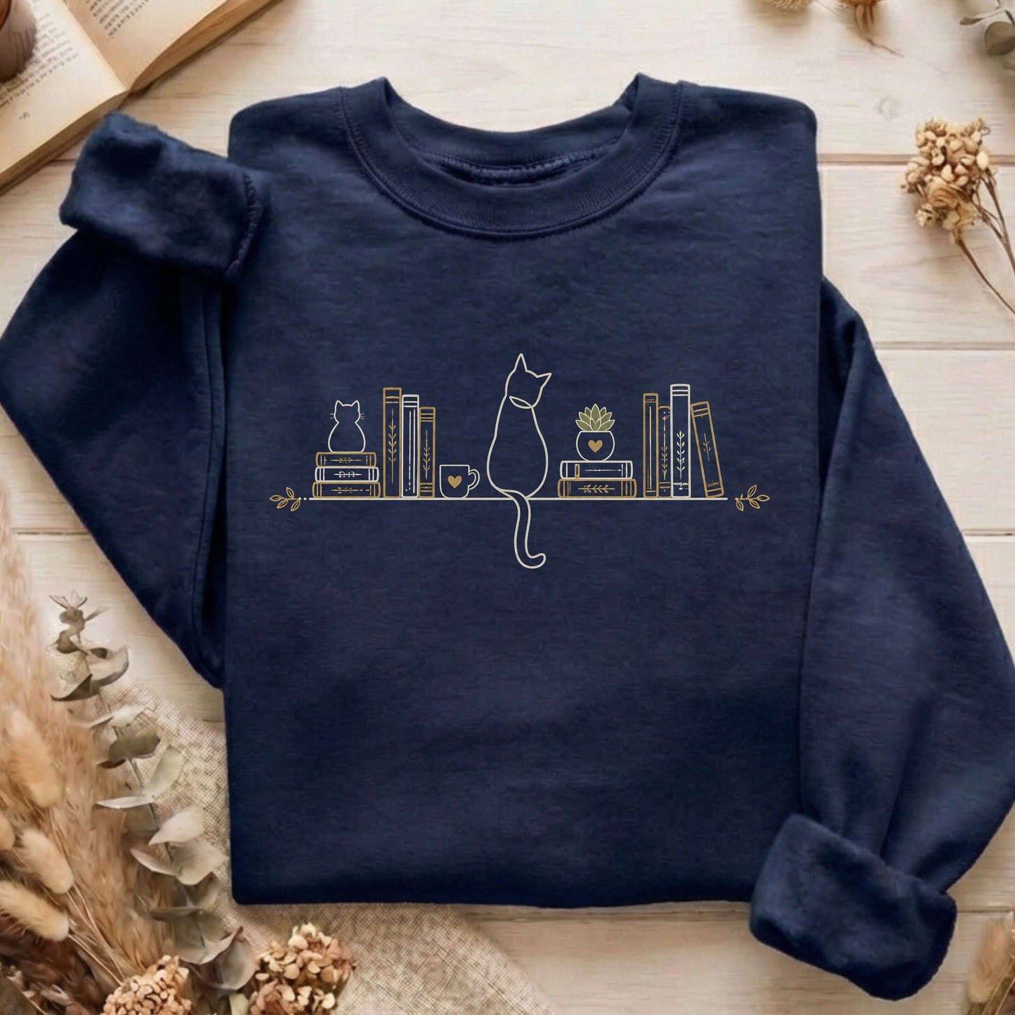 Book Shelf & Cat Bookish Sweatshirt