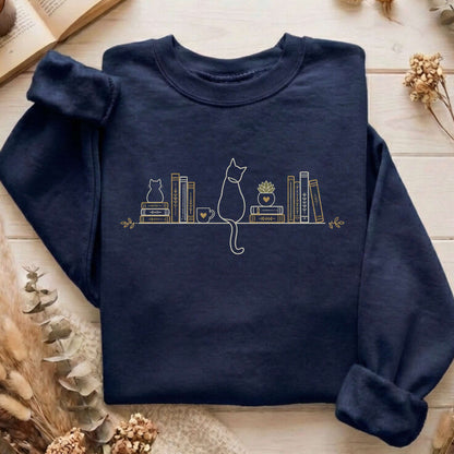 Book Shelf & Cat Bookish Sweatshirt