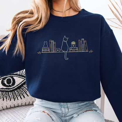 Book Shelf & Cat Bookish Sweatshirt