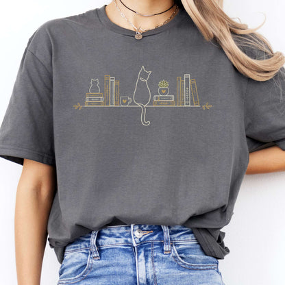 Book Shelf & Cat Bookish T-Shirt