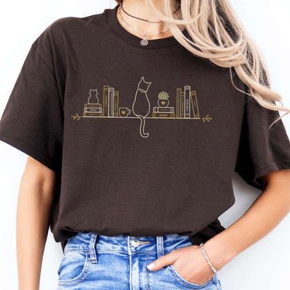 Book Shelf & Cat Bookish T-Shirt
