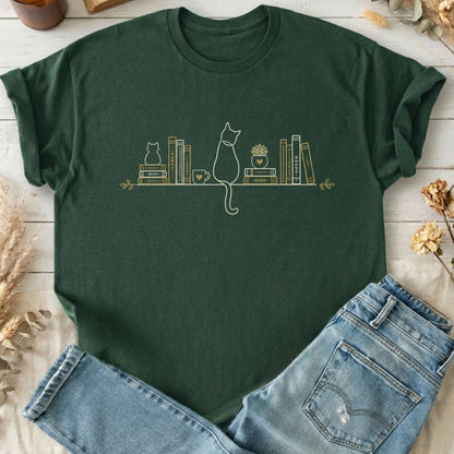 Book Shelf & Cat Bookish T-Shirt