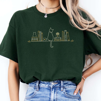Book Shelf & Cat Bookish T-Shirt