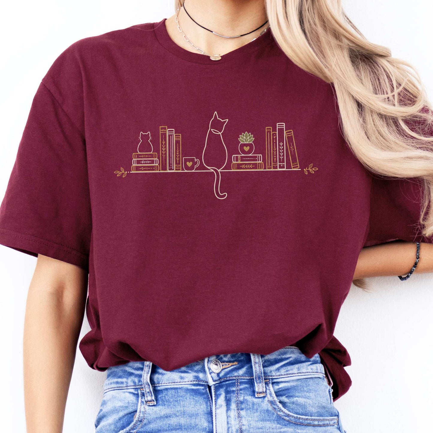 Book Shelf & Cat Bookish T-Shirt