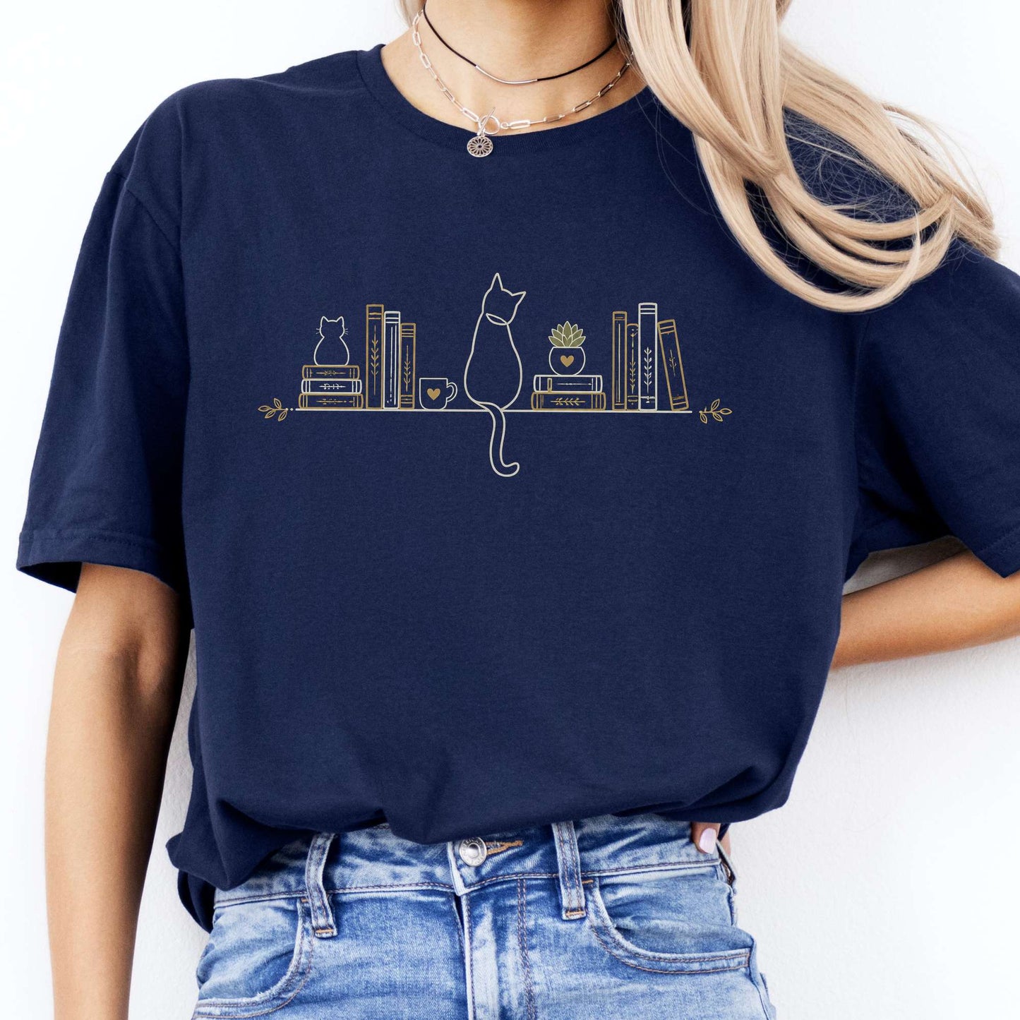 Book Shelf & Cat Bookish T-Shirt