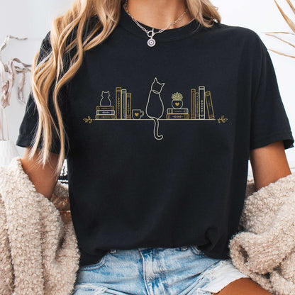 Book Shelf & Cat Bookish T-Shirt