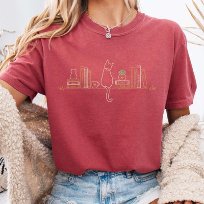 Book Shelf & Cat Bookish T-Shirt