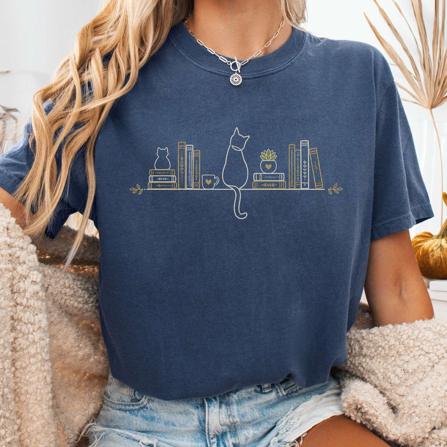 Book Shelf & Cat Bookish T-Shirt