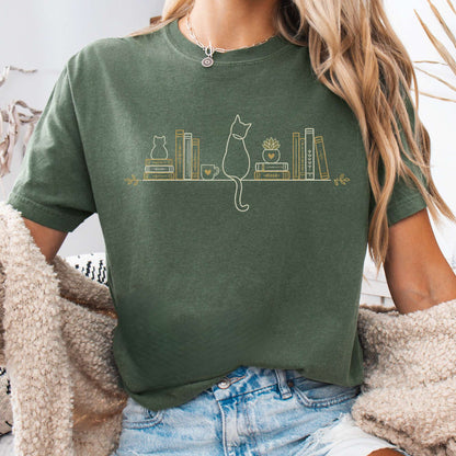Book Shelf & Cat Bookish T-Shirt