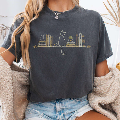 Book Shelf & Cat Bookish T-Shirt