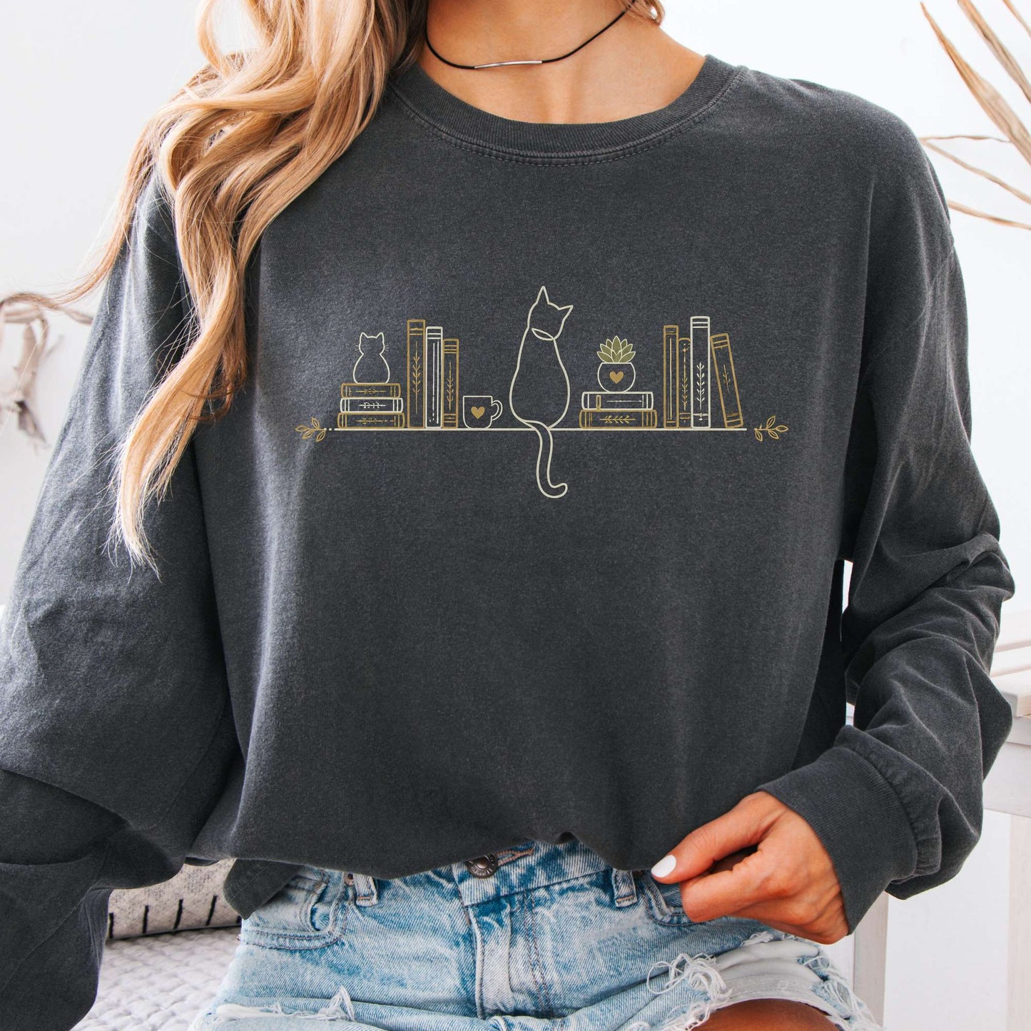 Book Shelf & Cat Bookish Long Sleeve
