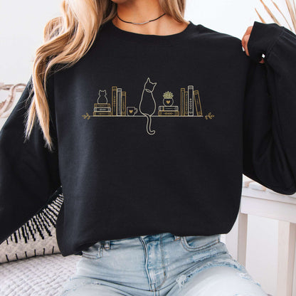 Book Shelf & Cat Bookish Sweatshirt